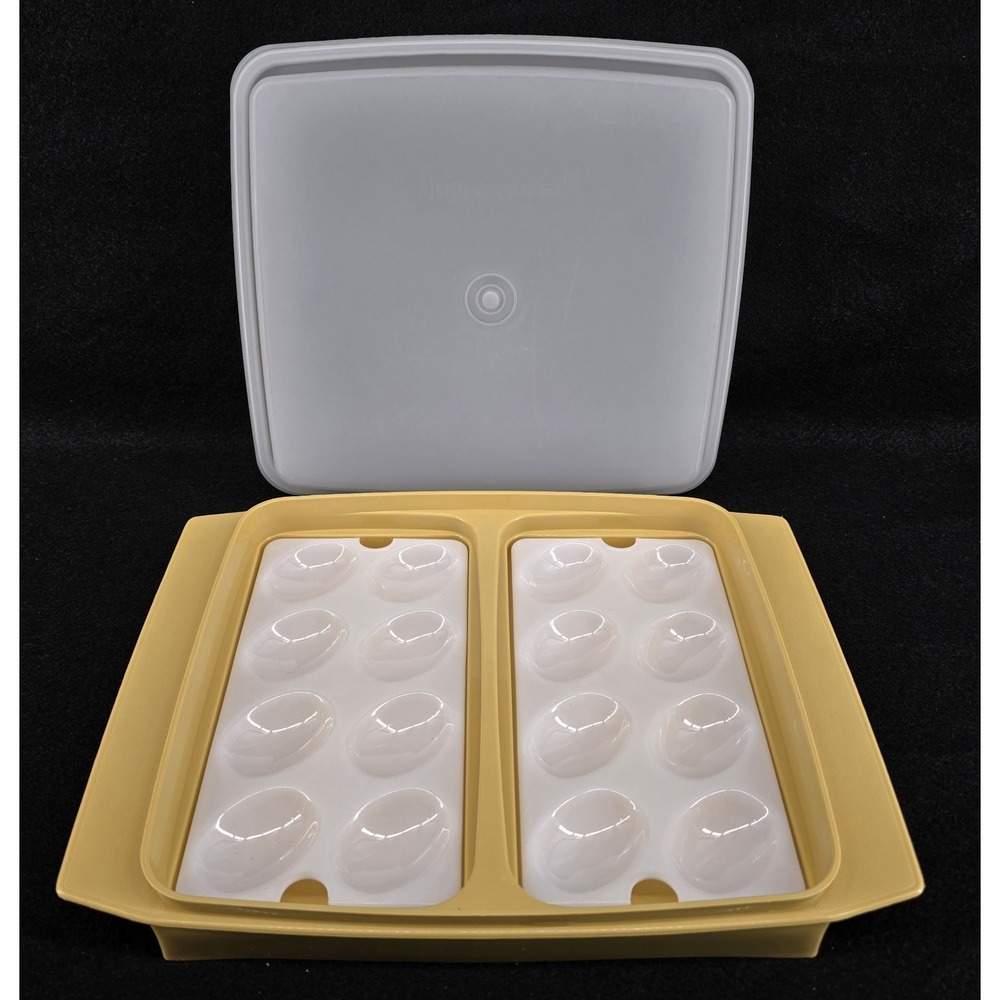 Vtg 70s Tupperware 723 Deviled Egg Keeper Harvest Gold Tray Container w/ Lid 722